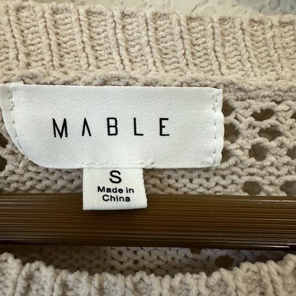 MABLE Sweater Beige Stars Crochet Knit Pullover Relaxed Hi-Lo Boho - Picture 6 of 9